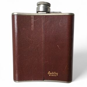 Vintage Saddler Leather Covered Hip Flask